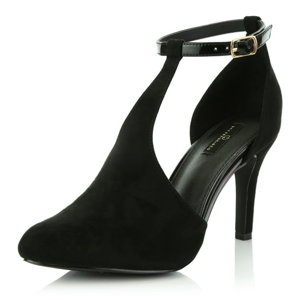 DailyShoes Womens Pointed Toe Ankle T-Strap Party High Heel Pumps Shoes